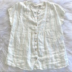 Christian Siriano White Linen Striped Peasant Blouse Top